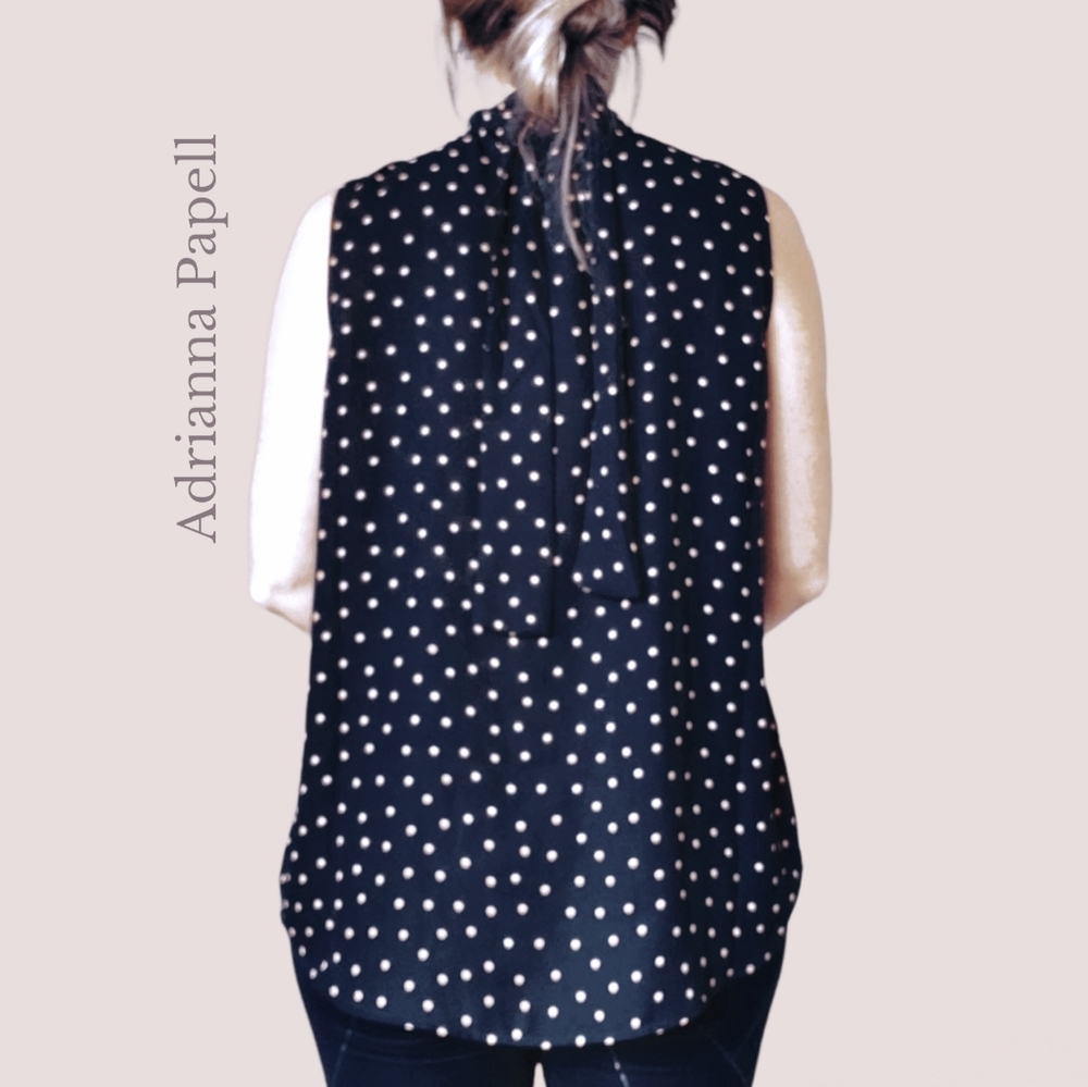 Adrianna Papell Sleeveless Polka Dot Tie Neck Blouse - Picture 2 of 15